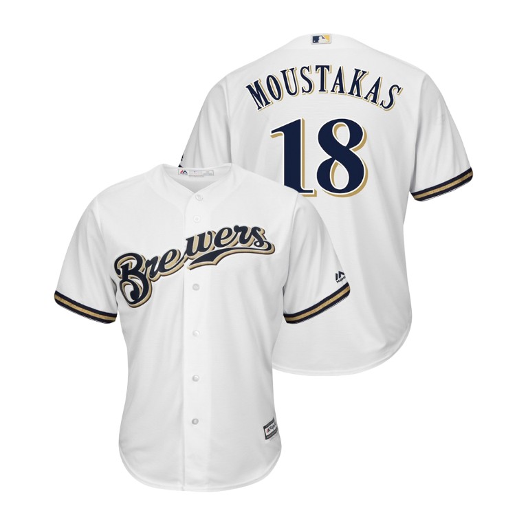 Milwaukee Brewers White #18 Cool Base Mike Moustakas Home Jersey Milwaukee Brewers White #18 Cool Base Mike Moustakas Home Jersey