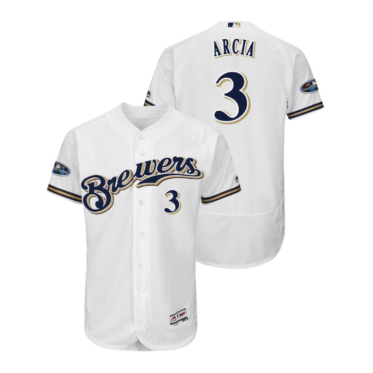 Milwaukee Brewers White #3 Orlando Arcia Flex Base Jersey Milwaukee Brewers White #3 Orlando Arcia Flex Base Jersey