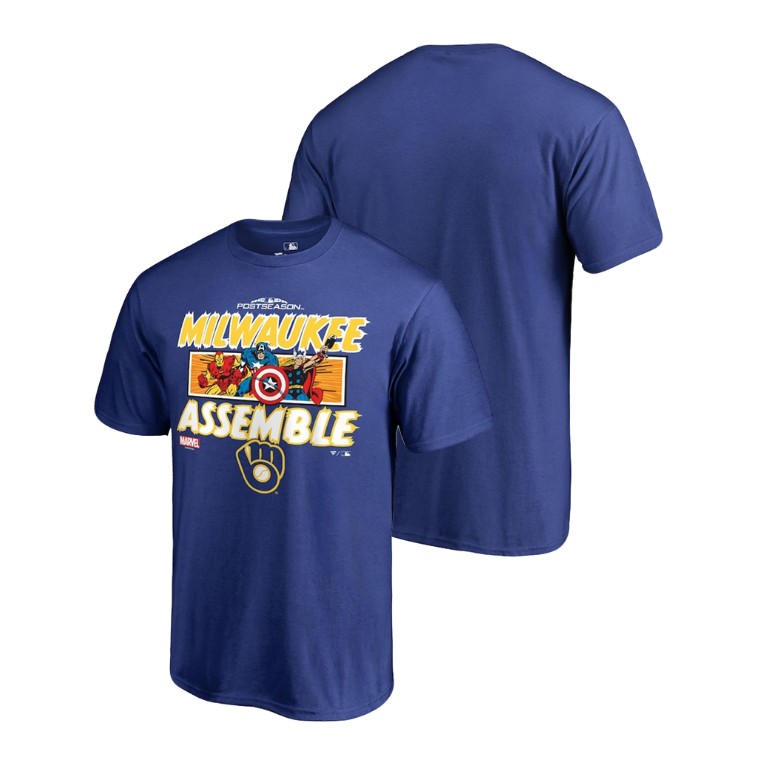 Milwaukee Brewers Marvel Avengers Assemble Royal T-Shirt Milwaukee Brewers Marvel Avengers Assemble Royal T-Shirt