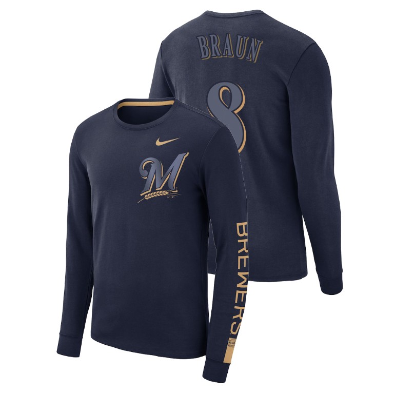 Milwaukee Brewers Heavyweight Navy Ryan Braun Long Sleeve T-Shirt Milwaukee Brewers Heavyweight Navy Ryan Braun Long Sleeve T-Shirt