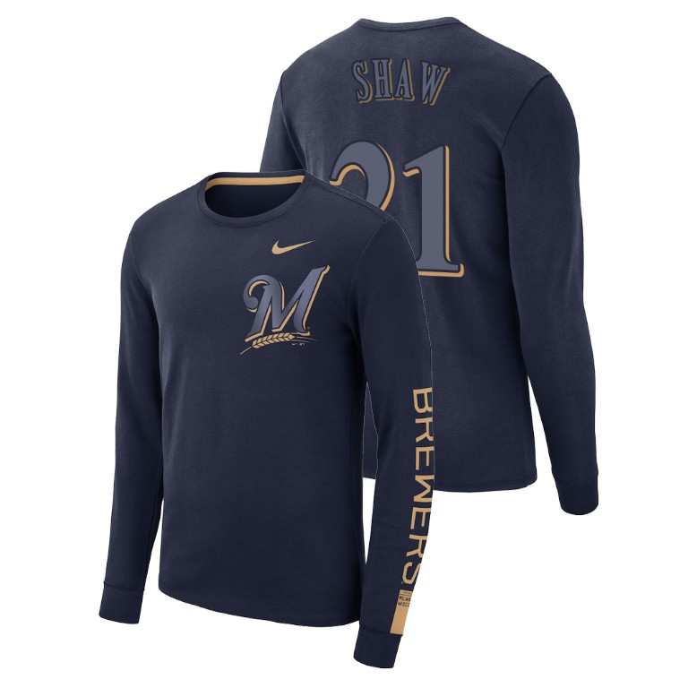 Milwaukee Brewers Heavyweight Navy Travis Shaw Long Sleeve T-Shirt Milwaukee Brewers Heavyweight Navy Travis Shaw Long Sleeve T-Shirt