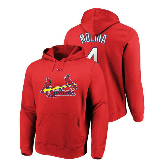 St. Louis Cardinals #4 Red Yadier Molina Name & Number Authentic Majestic Hoodie St. Louis Cardinals #4 Red Yadier Molina Name & Number Authentic Majestic Hoodie