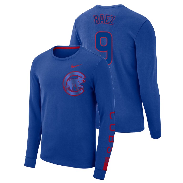 Chicago Cubs Heavyweight Blue Javier Baez Long Sleeve T-Shirt Chicago Cubs Heavyweight Blue Javier Baez Long Sleeve T-Shirt