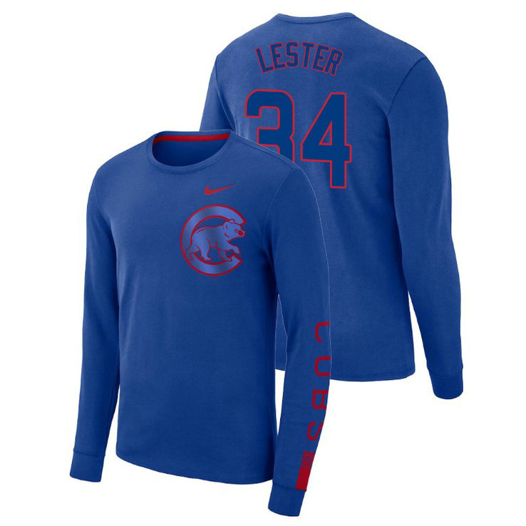 Chicago Cubs Heavyweight Blue Jon Lester Long Sleeve T-Shirt