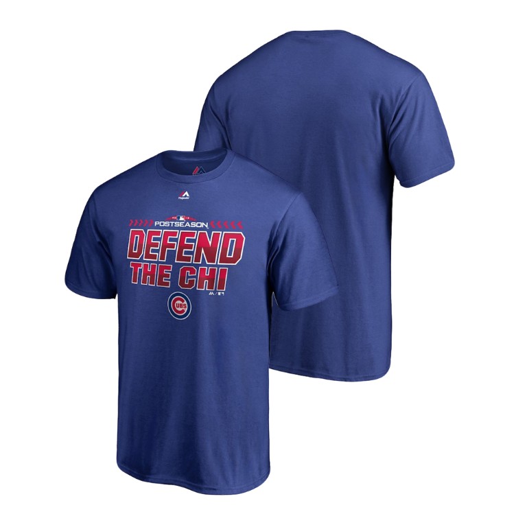 Chicago Cubs Locker Room Wild Card Defend Royal Majestic T-Shirt Chicago Cubs Locker Room Wild Card Defend Royal Majestic T-Shirt