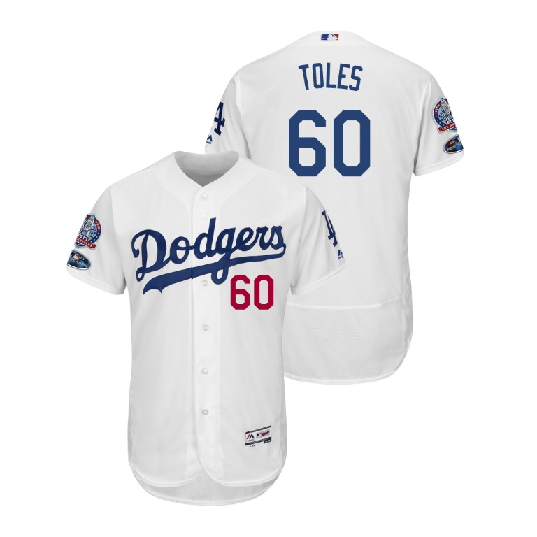 Los Angeles Dodgers White #60 Andrew Toles Flex Base Jersey Los Angeles Dodgers White #60 Andrew Toles Flex Base Jersey
