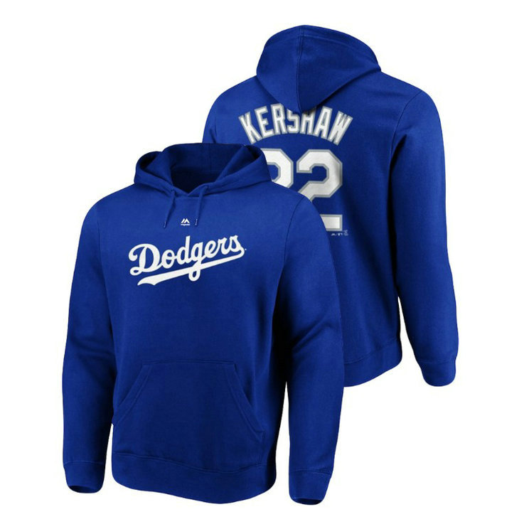 Los Angeles Dodgers #22 Royal Clayton Kershaw Name & Number Authentic Majestic Hoodie Los Angeles Dodgers #22 Royal Clayton Kershaw Name & Number Authentic Majestic Hoodie