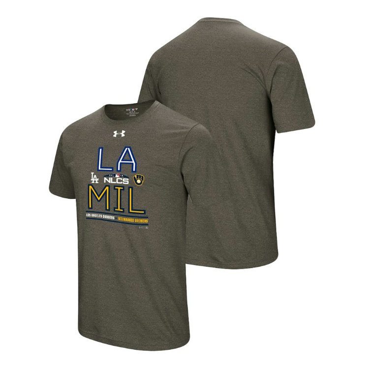 Los Angeles Dodgers vs. Milwaukee Brewers Big Block Gray 2018 NLCS Matchup Under Armour T-Shirt Los Angeles Dodgers vs. Milwaukee Brewers Big Block Gray 2018 NLCS Matchup Under Armour T-Shirt