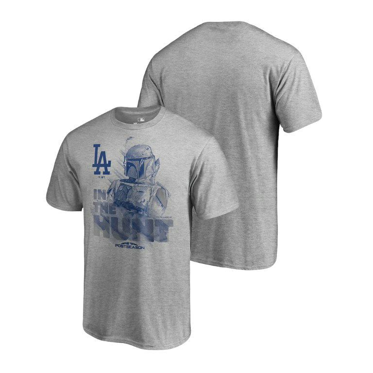 Los Angeles Dodgers Star Wars In The Hunt Heather Gray T-Shirt Los Angeles Dodgers Star Wars In The Hunt Heather Gray T-Shirt