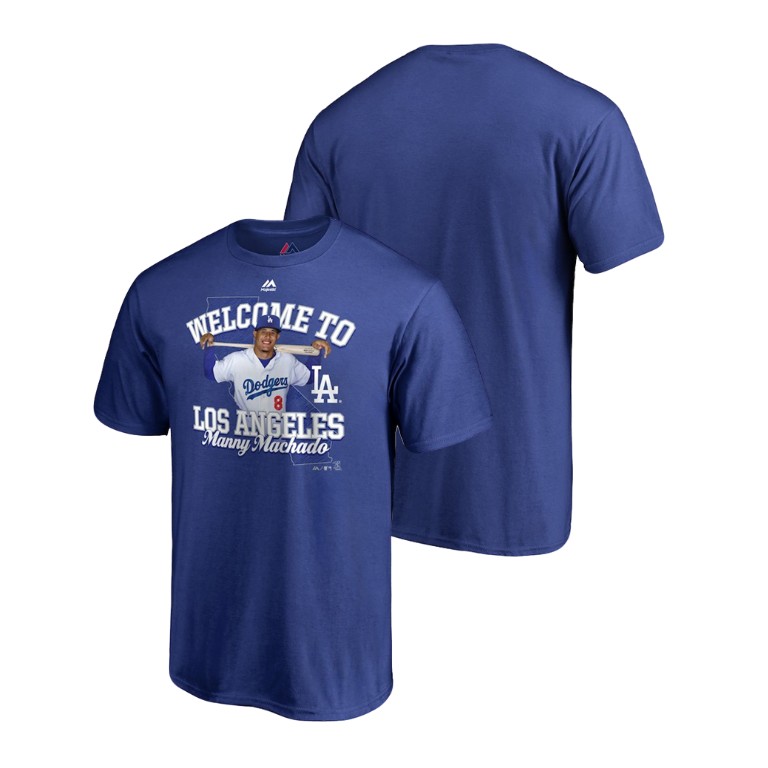 Los Angeles Dodgers Illustrative Player Royal Manny Machado Majestic T-Shirt