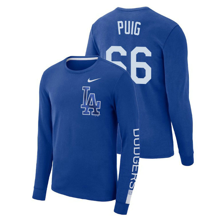 Los Angeles Dodgers Heavyweight Blue Yasiel Puig Long Sleeve T-Shirt