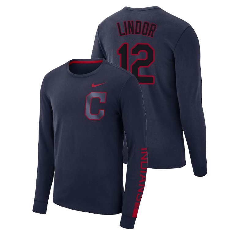 Cleveland Indians Heavyweight Navy Francisco Lindor Long Sleeve T-Shirt Cleveland Indians Heavyweight Navy Francisco Lindor Long Sleeve T-Shirt