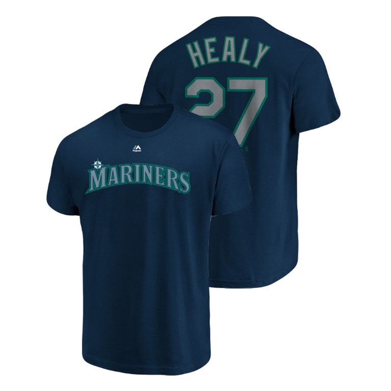 Seattle Mariners #27 Navy Ryon Healy Name & Number Majestic Official T-Shirt Seattle Mariners #27 Navy Ryon Healy Name & Number Majestic Official T-Shirt