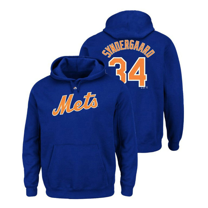 New York Mets #34 Royal Noah Syndergaard Name & Number Authentic Majestic Hoodie