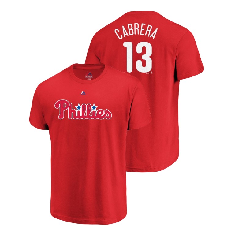Philadelphia Phillies #13 Red Asdrubal Cabrera Name & Number Majestic Official T-Shirt Philadelphia Phillies #13 Red Asdrubal Cabrera Name & Number Majestic Official T-Shirt