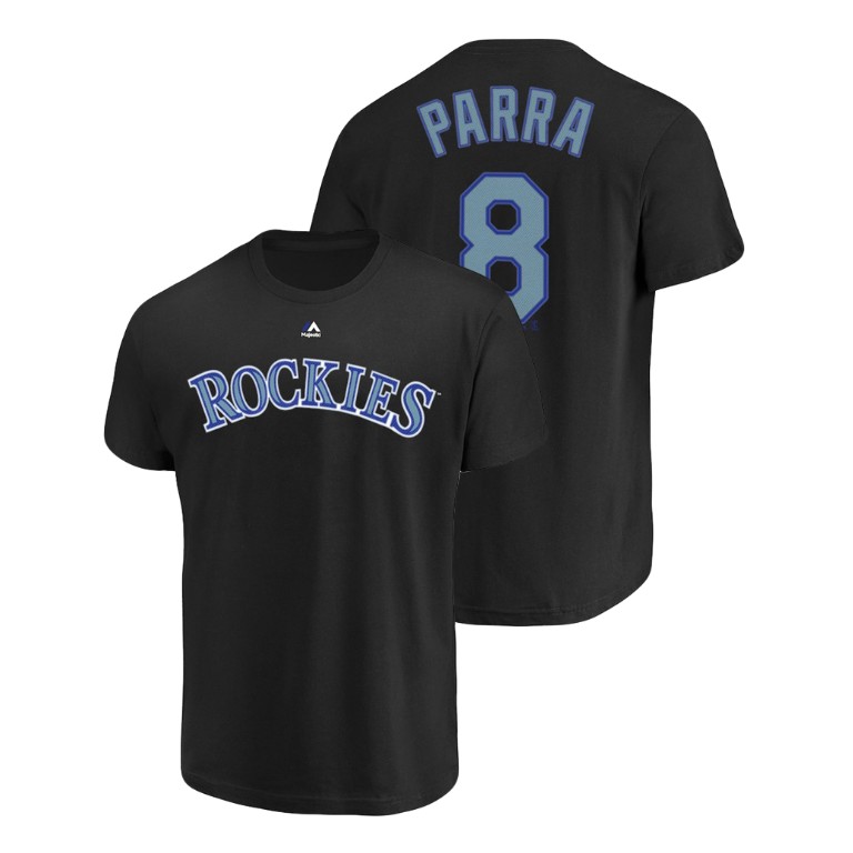 Colorado Rockies #8 Black Gerardo Parra Name & Number Majestic Official T-Shirt Colorado Rockies #8 Black Gerardo Parra Name & Number Majestic Official T-Shirt