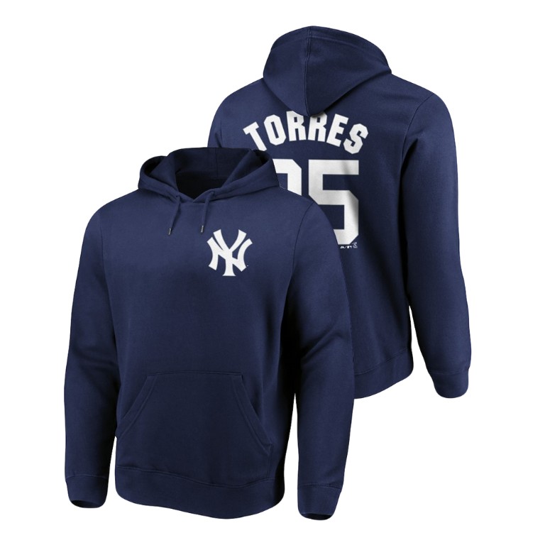 New York Yankees #25 Navy Gleyber Torres Name & Number Authentic Majestic Hoodie