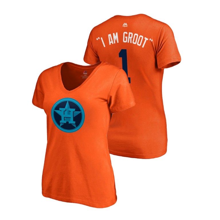 Women - Houston Astros Orange #1 Carlos Correa I Am Groot T-Shirt Women - Houston Astros Orange #1 Carlos Correa I Am Groot T-Shirt