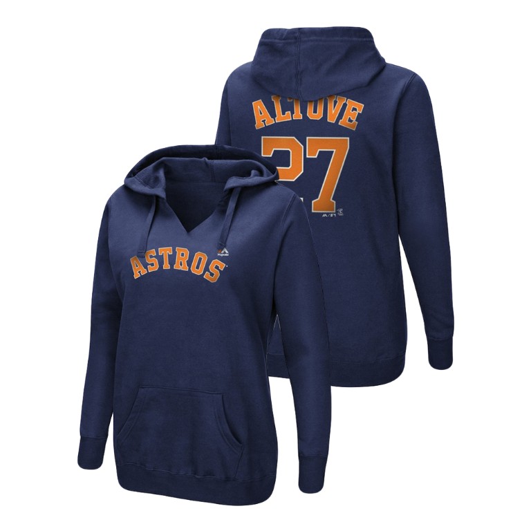 Women - Houston Astros #27 Navy Jose Altuve Name & Number Authentic Majestic Hoodie