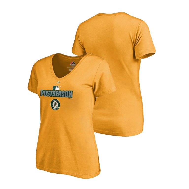 Women - Oakland Athletics Deck Gold Majestic V-Neck T-Shirt Women - Oakland Athletics Deck Gold Majestic V-Neck T-Shirt