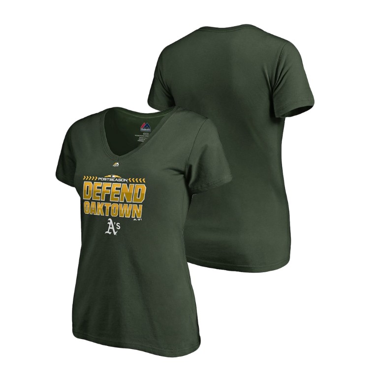 Women - Oakland Athletics Locker Room Defend Green V-Neck T-Shirt Women - Oakland Athletics Locker Room Defend Green V-Neck T-Shirt