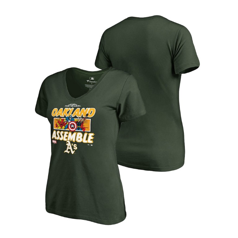 Women - Oakland Athletics Marvel Avengers Assemble Green V-Neck T-Shirt Women - Oakland Athletics Marvel Avengers Assemble Green V-Neck T-Shirt