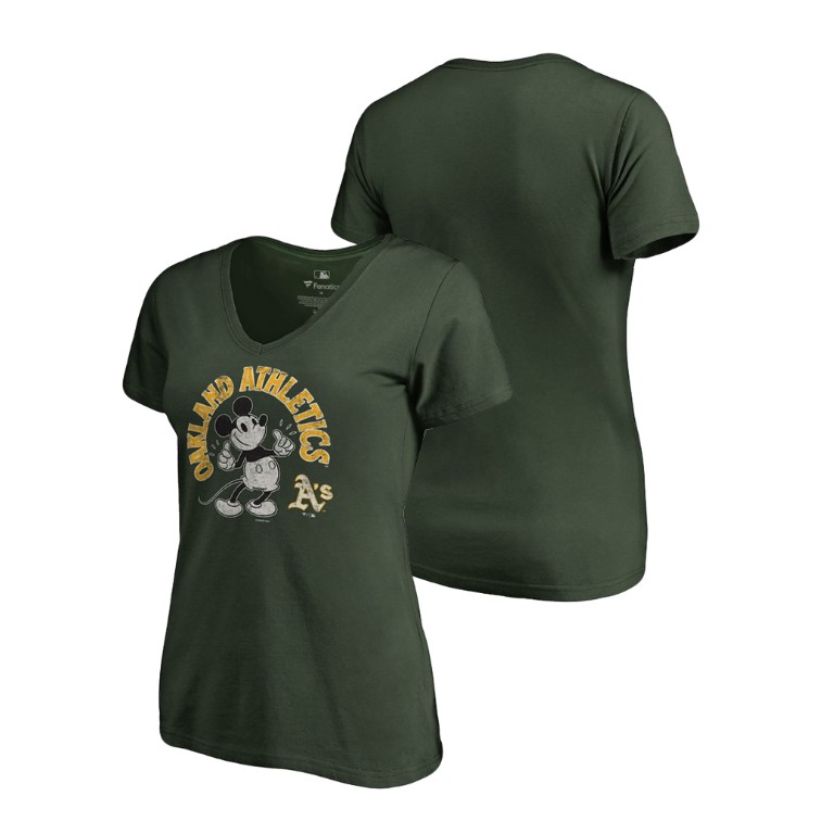 Women - Oakland Athletics V-Neck Green Disney Mickey's True Original Arch T-Shirt Women - Oakland Athletics V-Neck Green Disney Mickey's True Original Arch T-Shirt