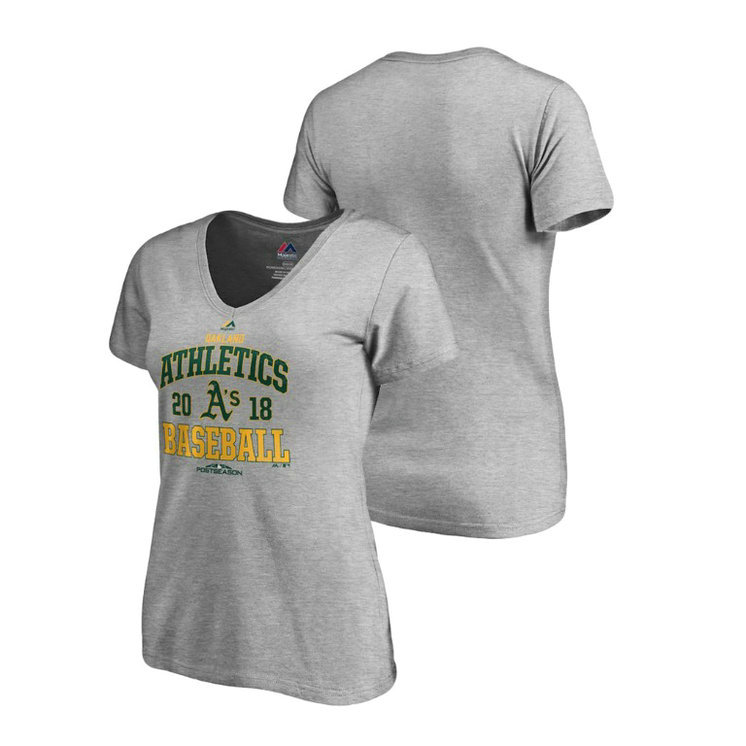 Women - Oakland Athletics Bases Heather Gray Majestic V-Neck T-Shirt Women - Oakland Athletics Bases Heather Gray Majestic V-Neck T-Shirt