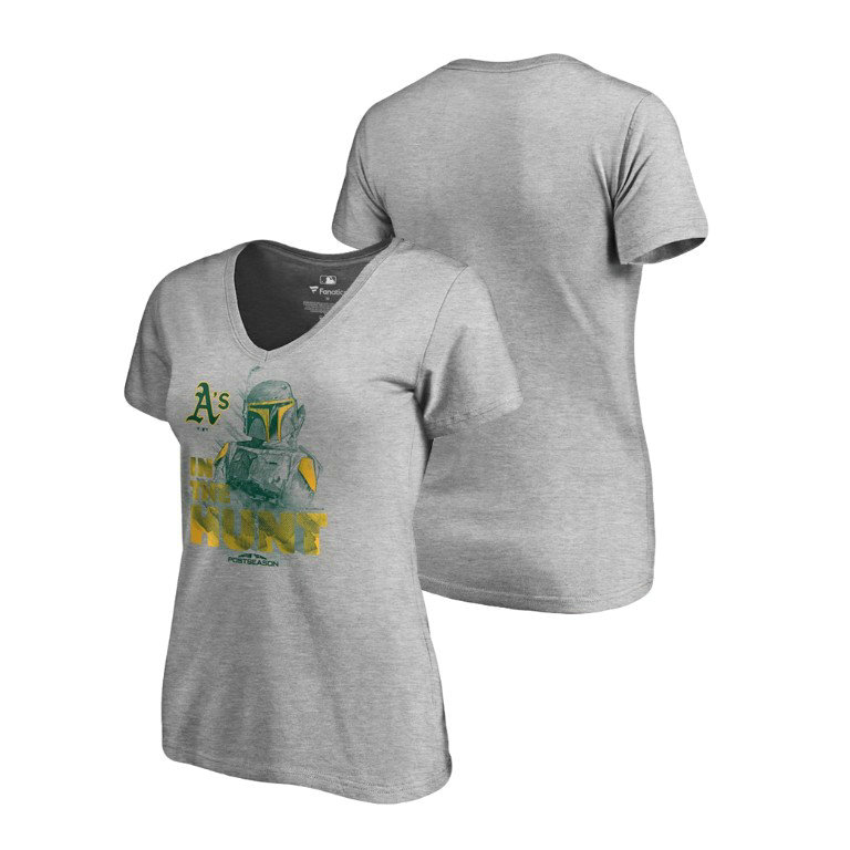 Women - Oakland Athletics Star Wars In The Hunt Heather Gray T-Shirt Women - Oakland Athletics Star Wars In The Hunt Heather Gray T-Shirt