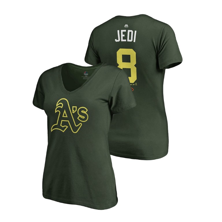 Women - Oakland Athletics Green #8 Jed Lowrie Jedi T-Shirt