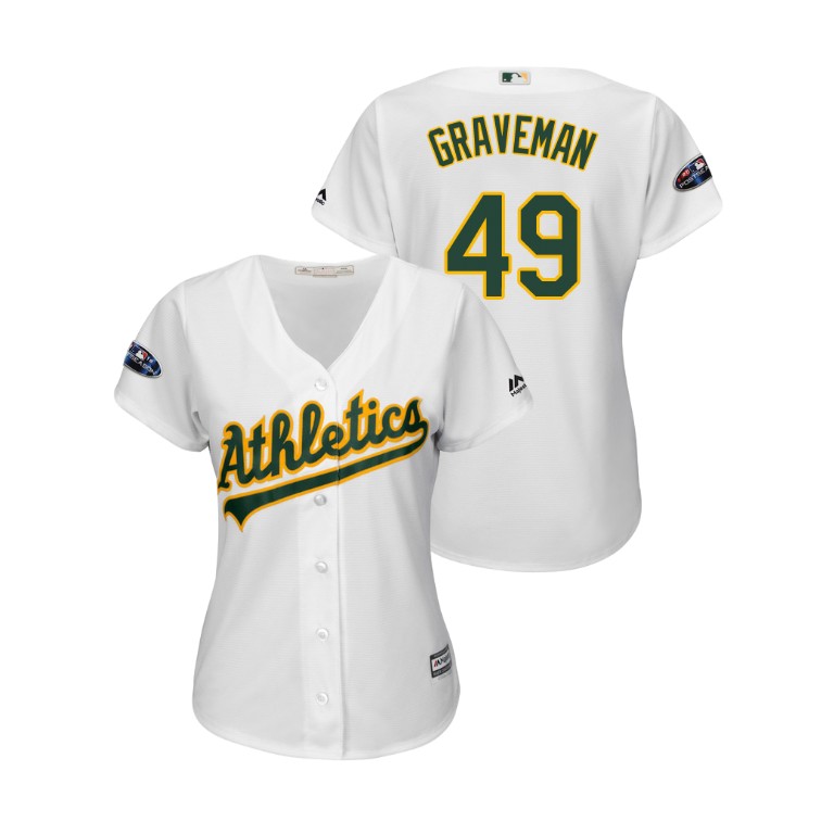 Women - Oakland Athletics White #49 Kendall Graveman Cool Base Jersey Women - Oakland Athletics White #49 Kendall Graveman Cool Base Jersey