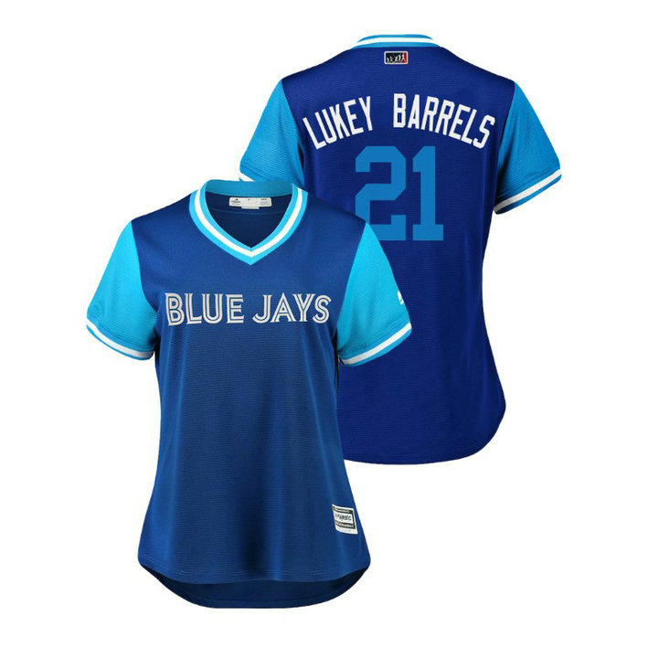 Women - Toronto Blue Jays Royal #21 Luke Maile Lukey Barrels Jersey Women - Toronto Blue Jays Royal #21 Luke Maile Lukey Barrels Jersey