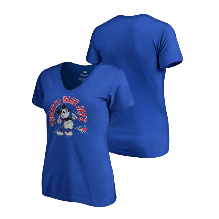 Women - Toronto Blue Jays V-Neck Royal Disney Mickey's True Original Arch T-Shirt