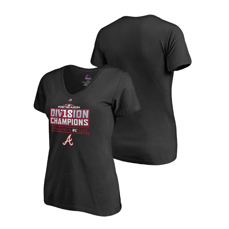 Women - Atlanta Braves Runner Black 2018 NL East Division Champions V-Neck T-Shirt Women - Atlanta Braves Runner Black 2018 NL East Division Champions V-Neck T-Shirt