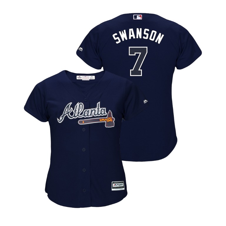 Women - Atlanta Braves Navy #7 Cool Base Dansby Swanson Alternate Jersey