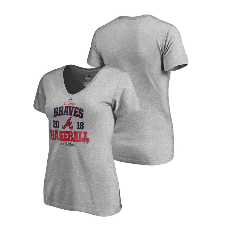 Women - Atlanta Braves Bases Heather Gray Majestic V-Neck T-Shirt Women - Atlanta Braves Bases Heather Gray Majestic V-Neck T-Shirt