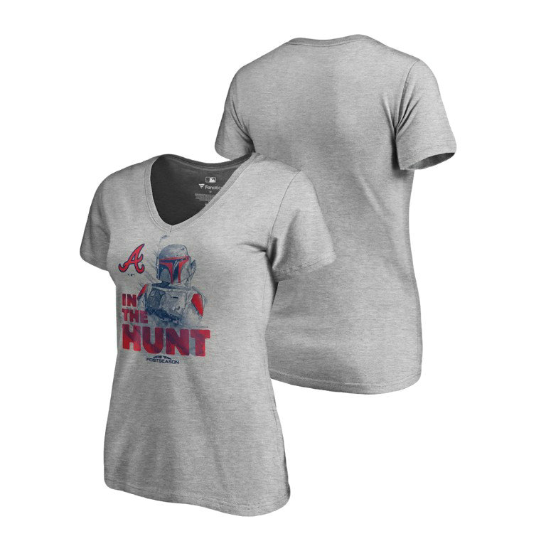 Women - Atlanta Braves Star Wars In The Hunt Heather Gray T-Shirt Women - Atlanta Braves Star Wars In The Hunt Heather Gray T-Shirt