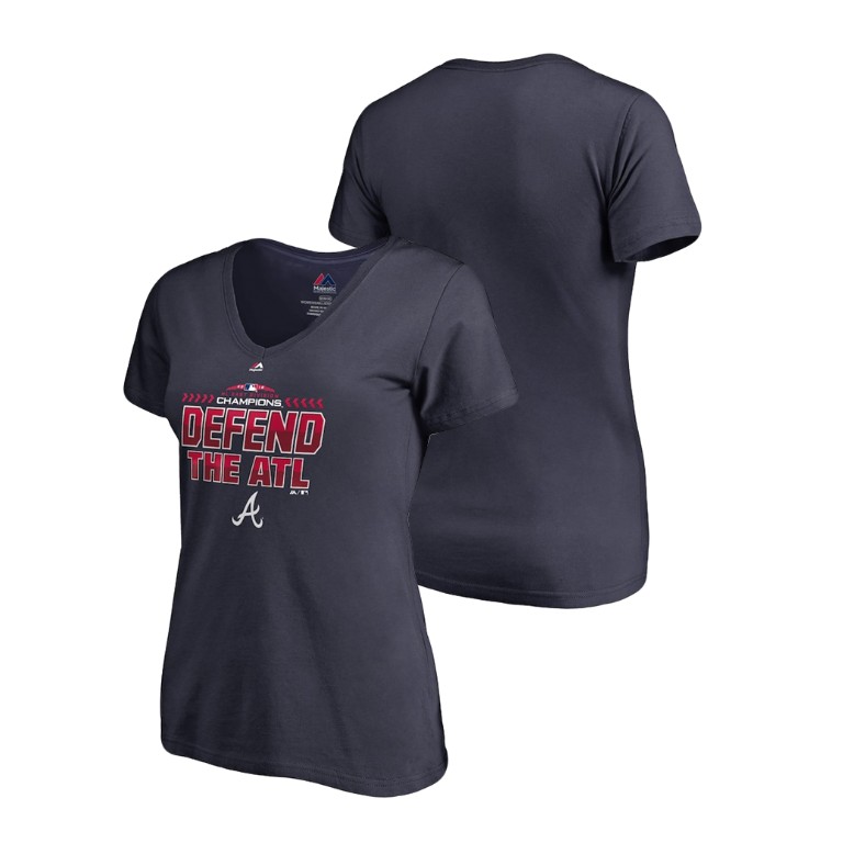 Women - Atlanta Braves Locker Room Defend Navy 2018 NL East Division Champions V-Neck T-Shirt Women - Atlanta Braves Locker Room Defend Navy 2018 NL East Division Champions V-Neck T-Shirt