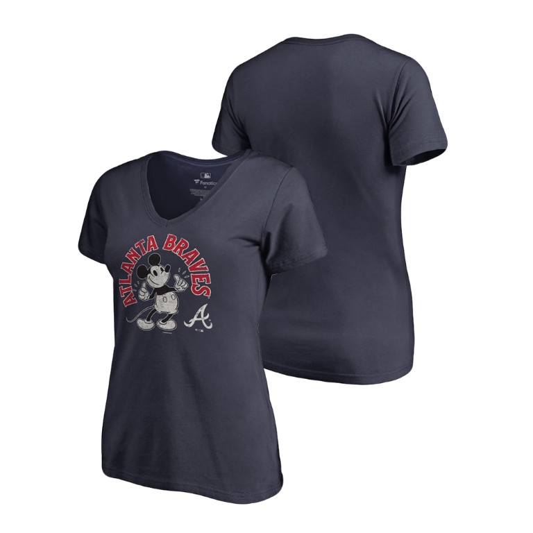 Women - Atlanta Braves V-Neck Navy Disney Mickey's True Original Arch T-Shirt Women - Atlanta Braves V-Neck Navy Disney Mickey's True Original Arch T-Shirt