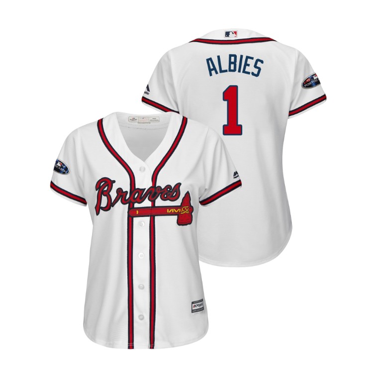 Women - Atlanta Braves White #1 Ozzie Albies Cool Base Jersey