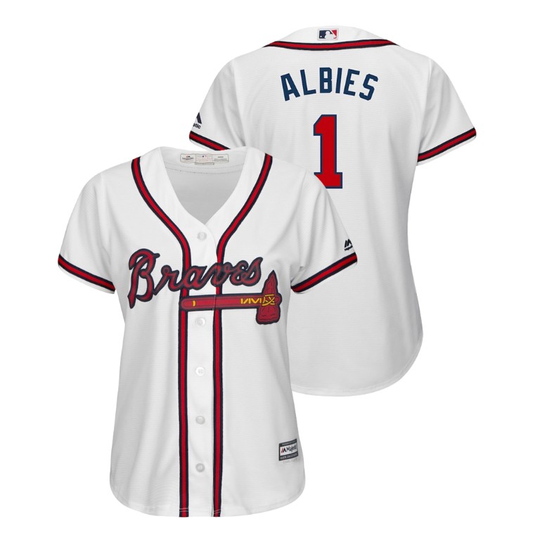 Women - Atlanta Braves White #1 Cool Base Ozzie Albies Player Jersey