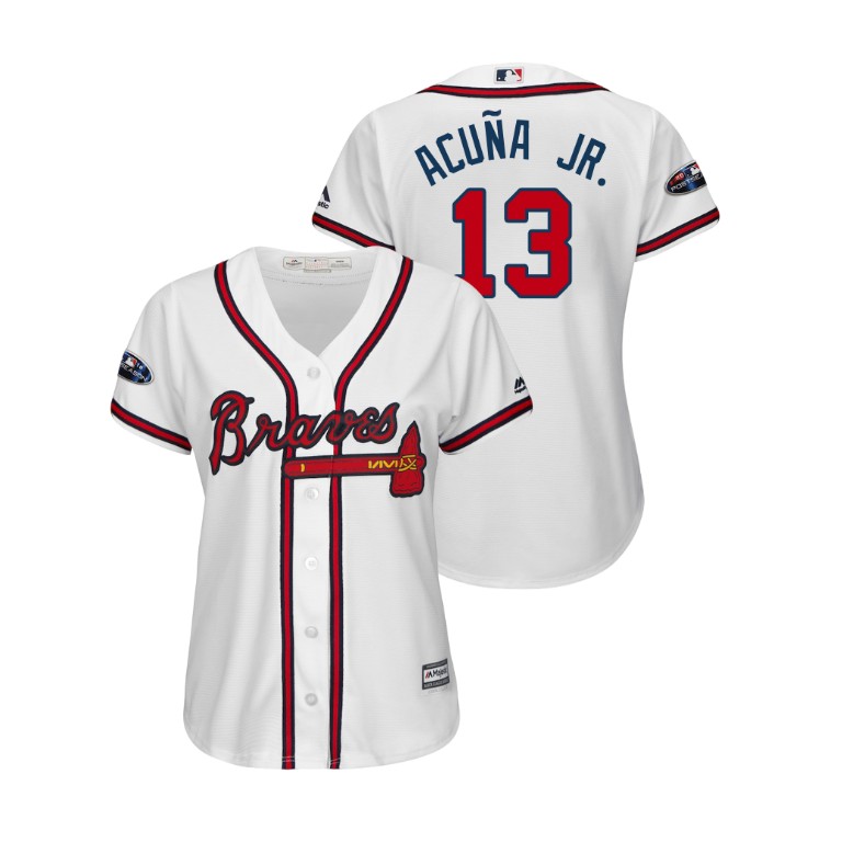 Women - Atlanta Braves White #13 Ronald Acuna Jr. Cool Base Jersey