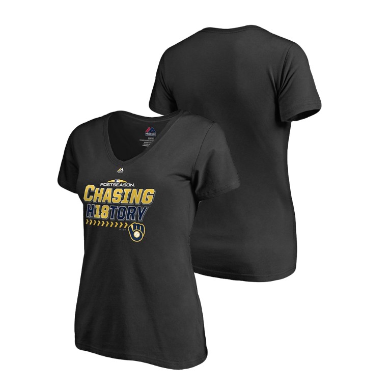 Women - Milwaukee Brewers Clincher Locker Room Black 2018 Division Series V-Neck T-Shirt Women - Milwaukee Brewers Clincher Locker Room Black 2018 Division Series V-Neck T-Shirt
