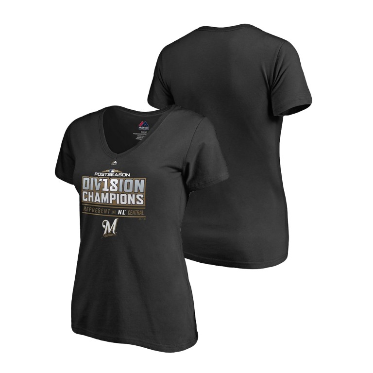 Women - Milwaukee Brewers Runner Black 2018 NL Central Division Champions V-Neck T-Shirt Women - Milwaukee Brewers Runner Black 2018 NL Central Division Champions V-Neck T-Shirt