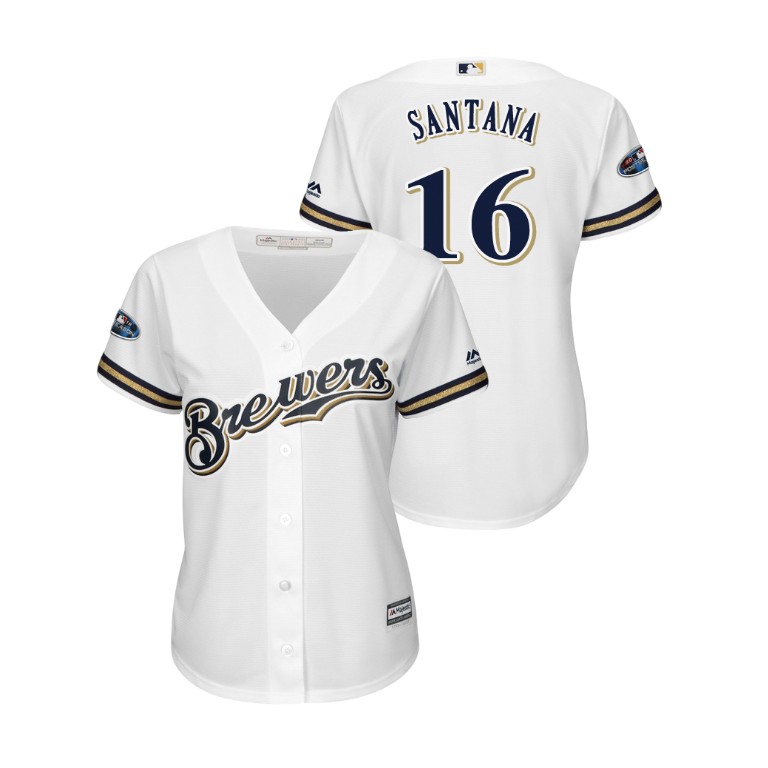 Women - Milwaukee Brewers White #16 Domingo Santana Cool Base Jersey