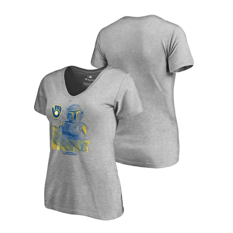 Women - Milwaukee Brewers Star Wars In The Hunt Heather Gray T-Shirt Women - Milwaukee Brewers Star Wars In The Hunt Heather Gray T-Shirt