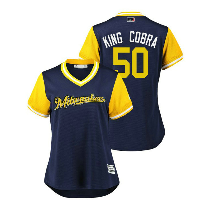 Women - Milwaukee Brewers Navy #50 Jacob Barnes King Cobra Jersey Women - Milwaukee Brewers Navy #50 Jacob Barnes King Cobra Jersey