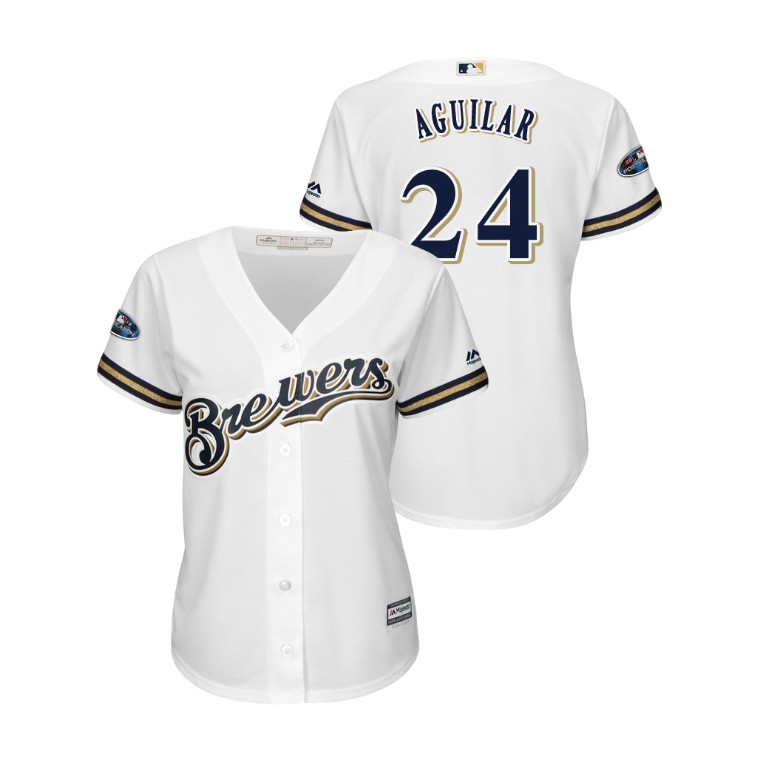 Women - Milwaukee Brewers White #24 Jesus Aguilar Cool Base Jersey Women - Milwaukee Brewers White #24 Jesus Aguilar Cool Base Jersey