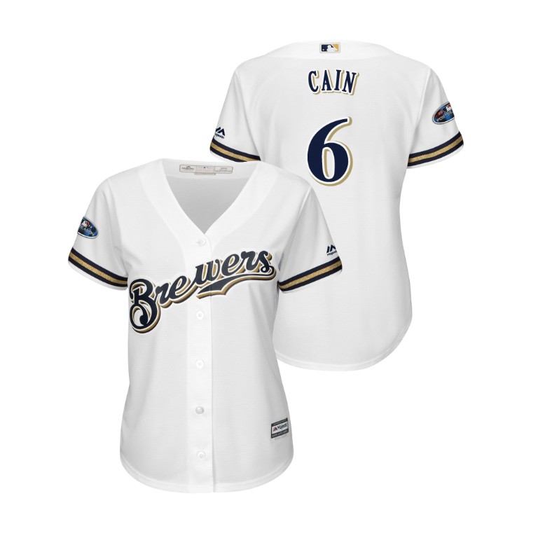 Women - Milwaukee Brewers White #6 Lorenzo Cain Cool Base Jersey
