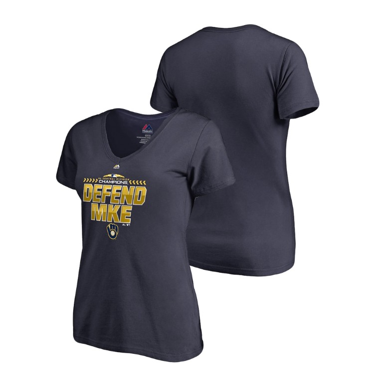 Women - Milwaukee Brewers Locker Room Defend Navy 2018 NL Central Division Champions V-Neck T-Shirt Women - Milwaukee Brewers Locker Room Defend Navy 2018 NL Central Division Champions V-Neck T-Shirt